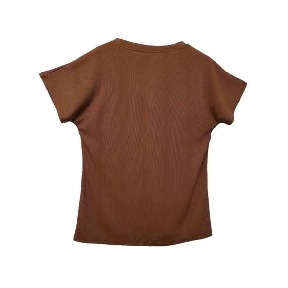 Solid Color T-Shirt Button Front Crew Neck - Picture 3 of 3
